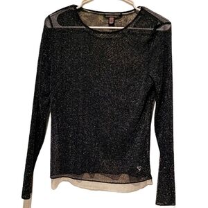 Victoria Secret Black Glittery Long Sleeve Mesh Top Women Size XS